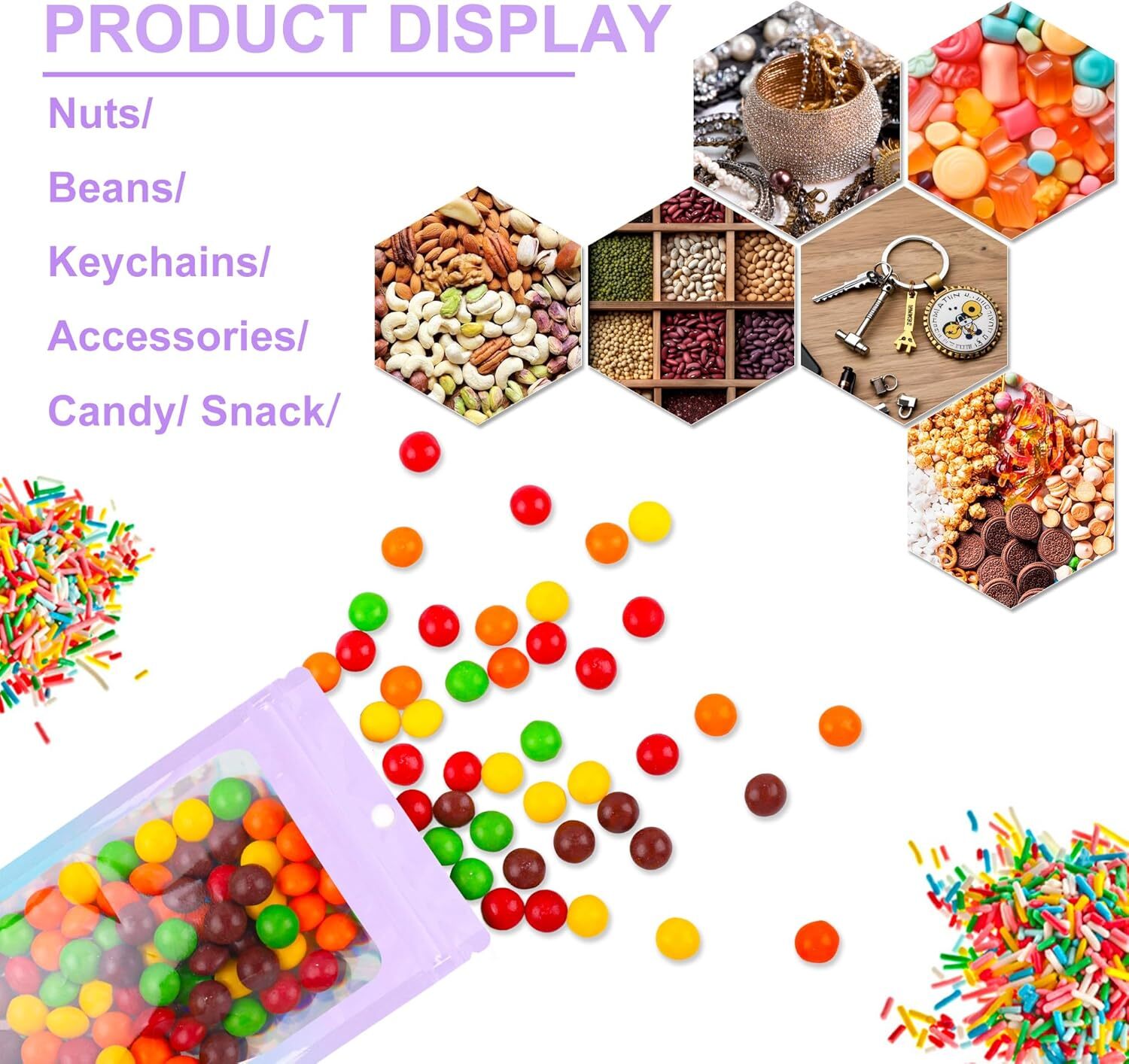 100 Holographic Mylar Foil Bags 4×6 in Smell Proof Resealable Zipper Pouch Food