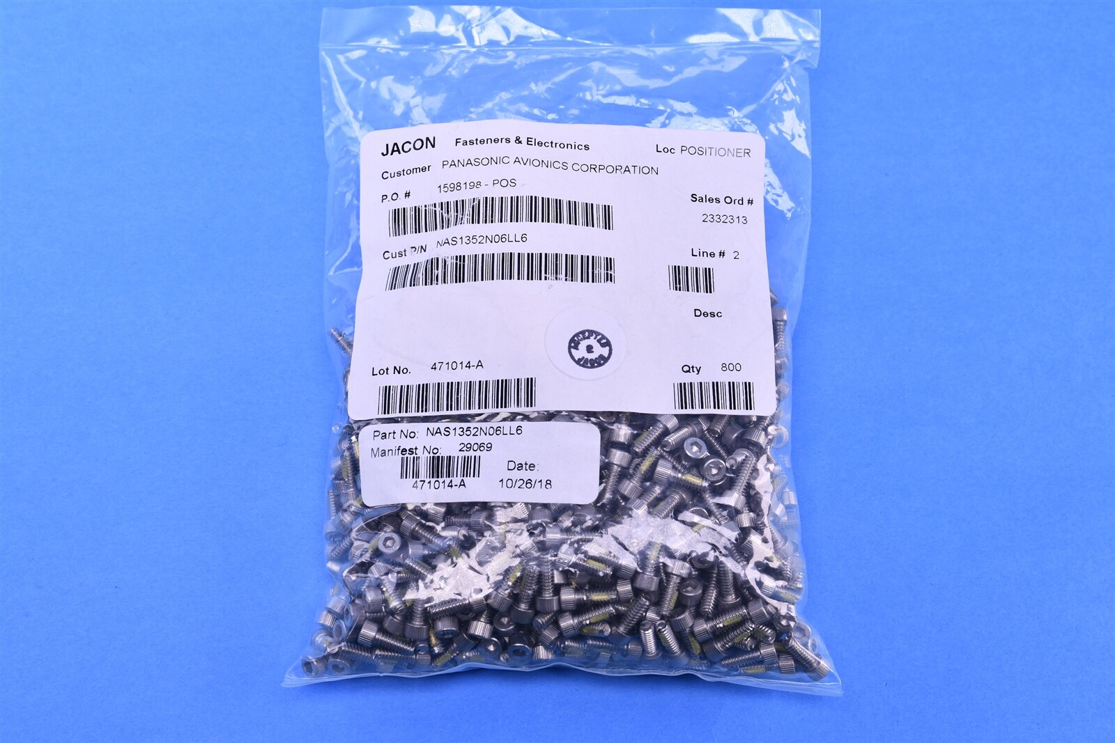 800 Jacon Socket Hex Cap Screw Fastener 3/8″ Stainless Steel M4-0.7 w/ Pacth