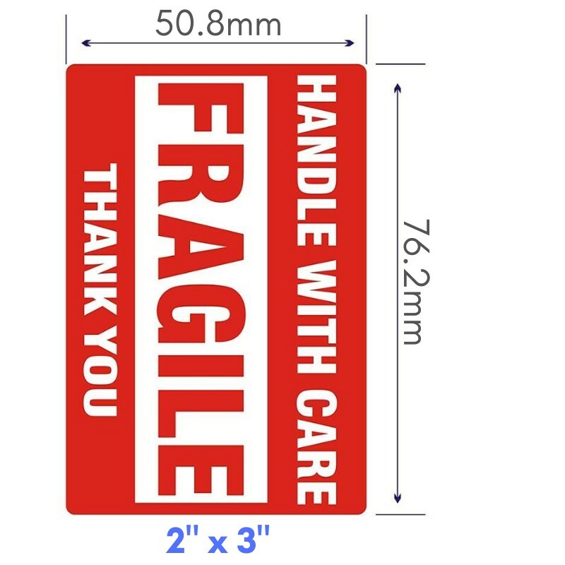 1000 Fragile Stickers 2×3 Handle with Care Thank You 500 / Roll Warning Labels