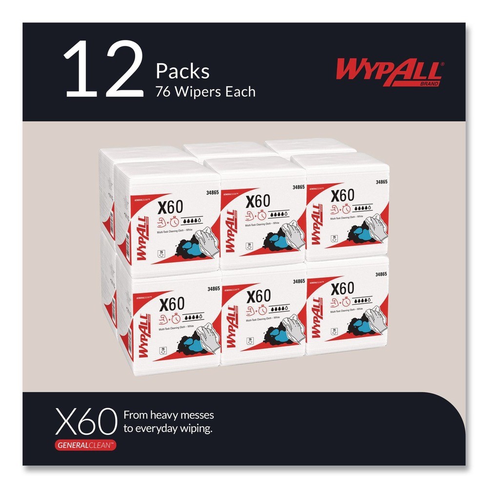 WypAll 34865 X60 12.5″ x 13″ 1/4 Fold General Clean Cloths (76/Bx, 12 Bx/Ct) New