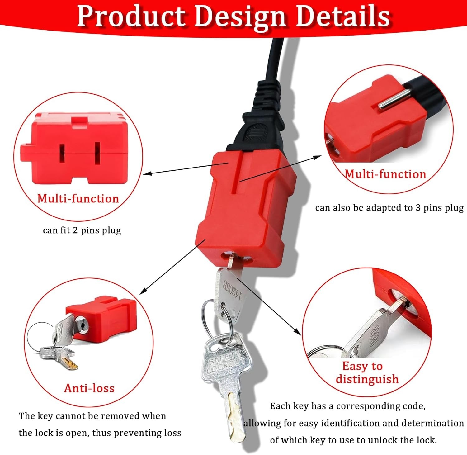 Plug Lock Electrical Cord Plug Lockout Device for Electrical Cord, 2 Pack Plug L