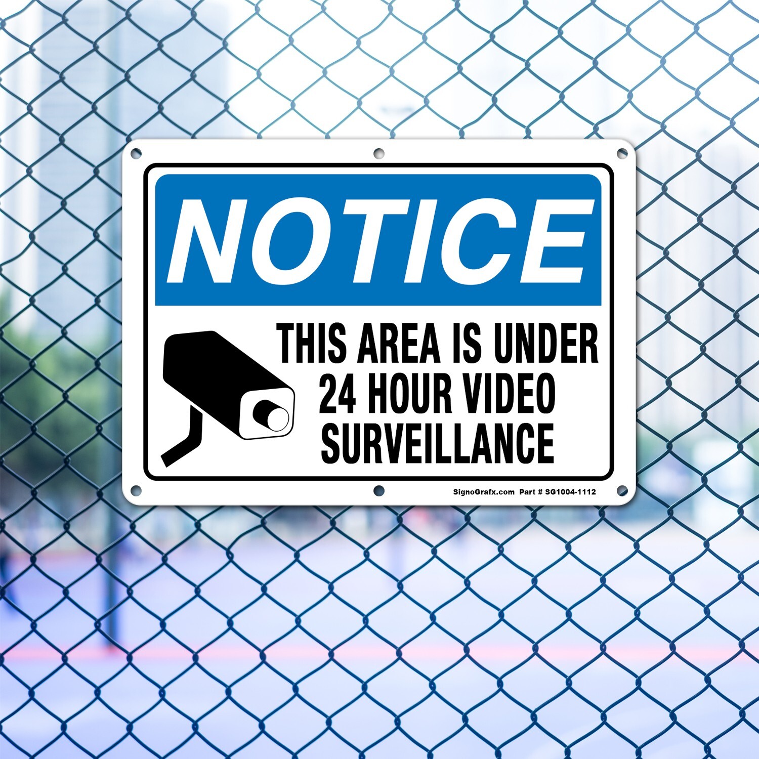 SIGNOGRAFX Private Property Under 24 Hours Video Surveillance 10×14 inches Sign