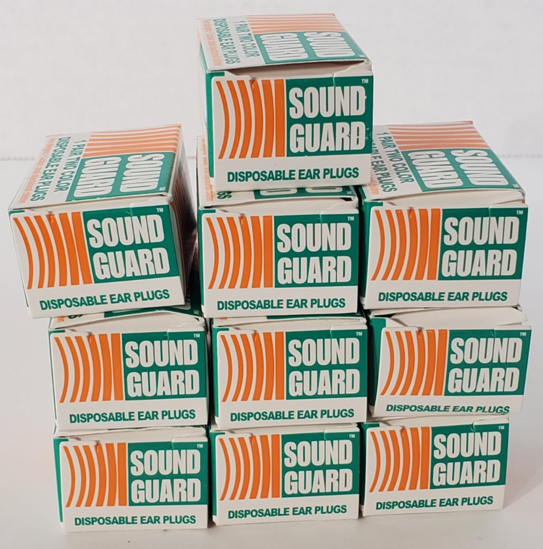 10 Pair Sound Guard Disposable Ear Plugs Uncorded – Orange/Green – New Open Box