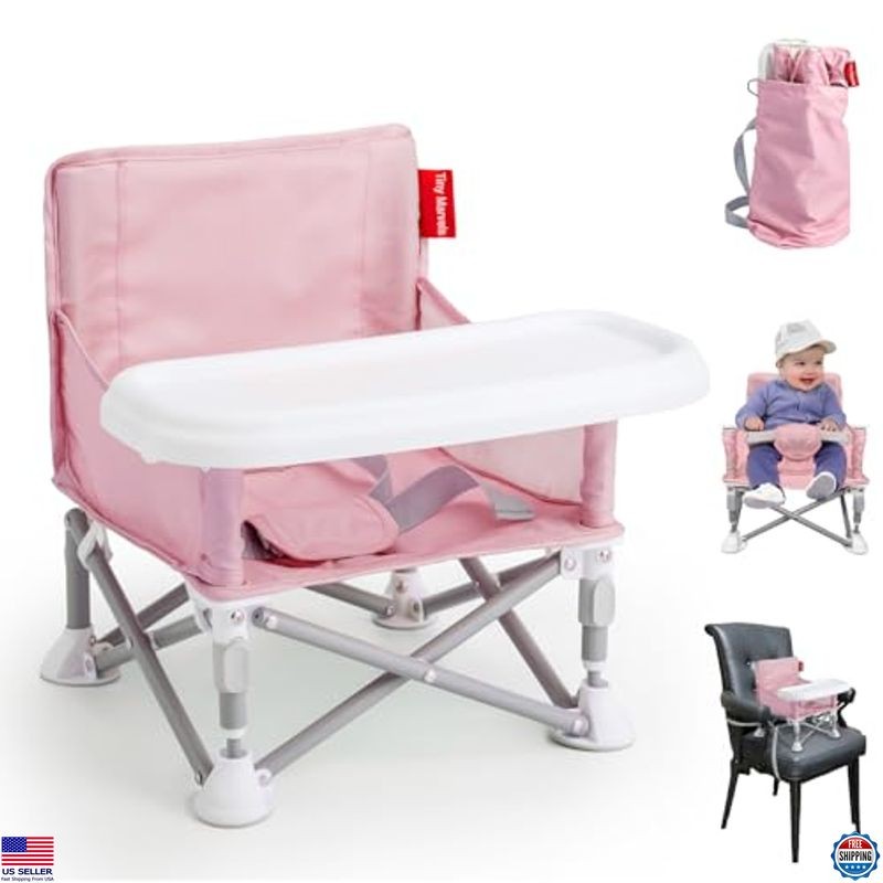 Tiny Marvels 3-in-1 Portable Baby Booster Seat with Tray, Foldable & Safety Belt