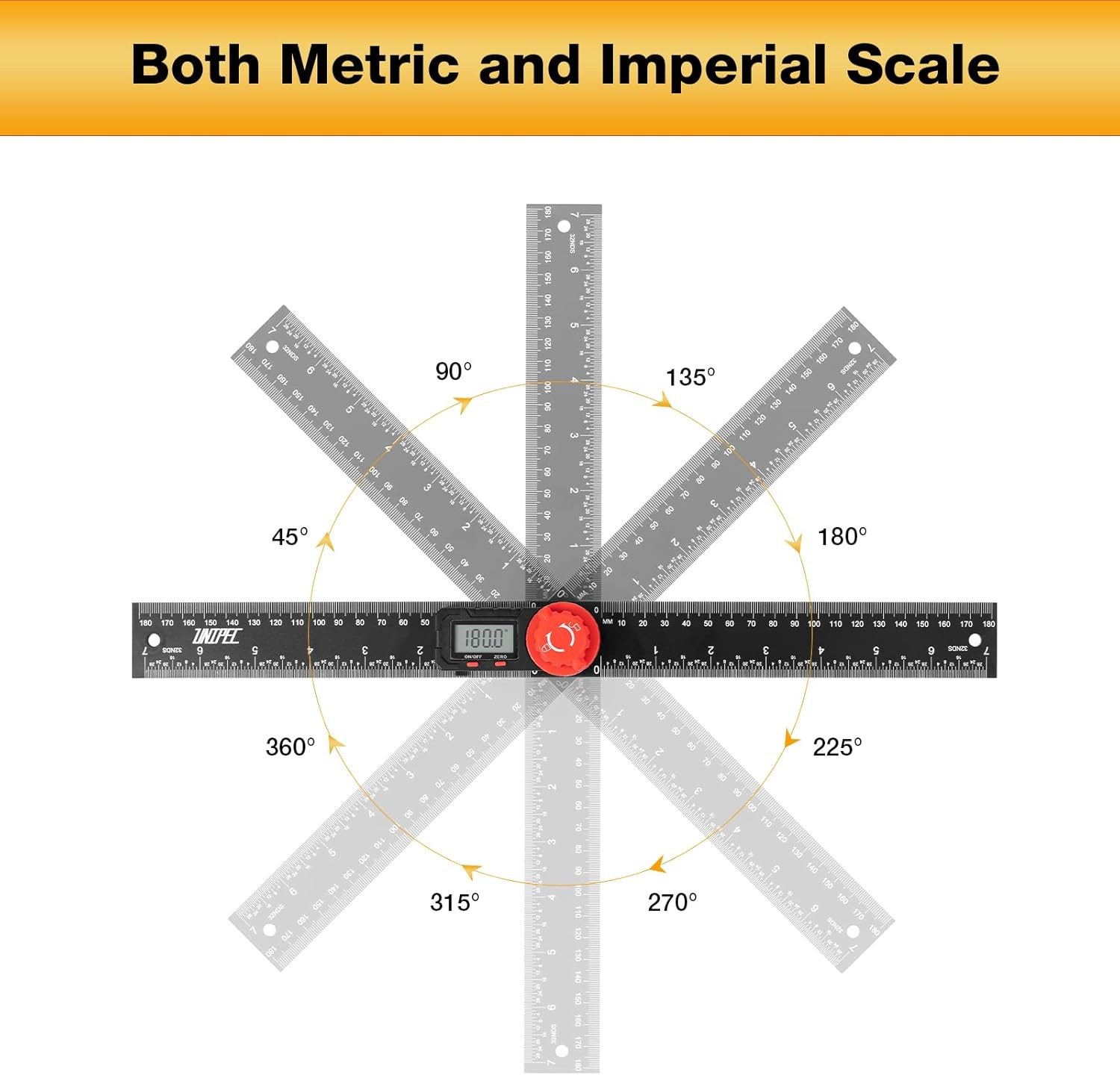 Digital Angle Finder Protractor Ruler 2-in-1 Stainless Steel LCD Measuring Tool