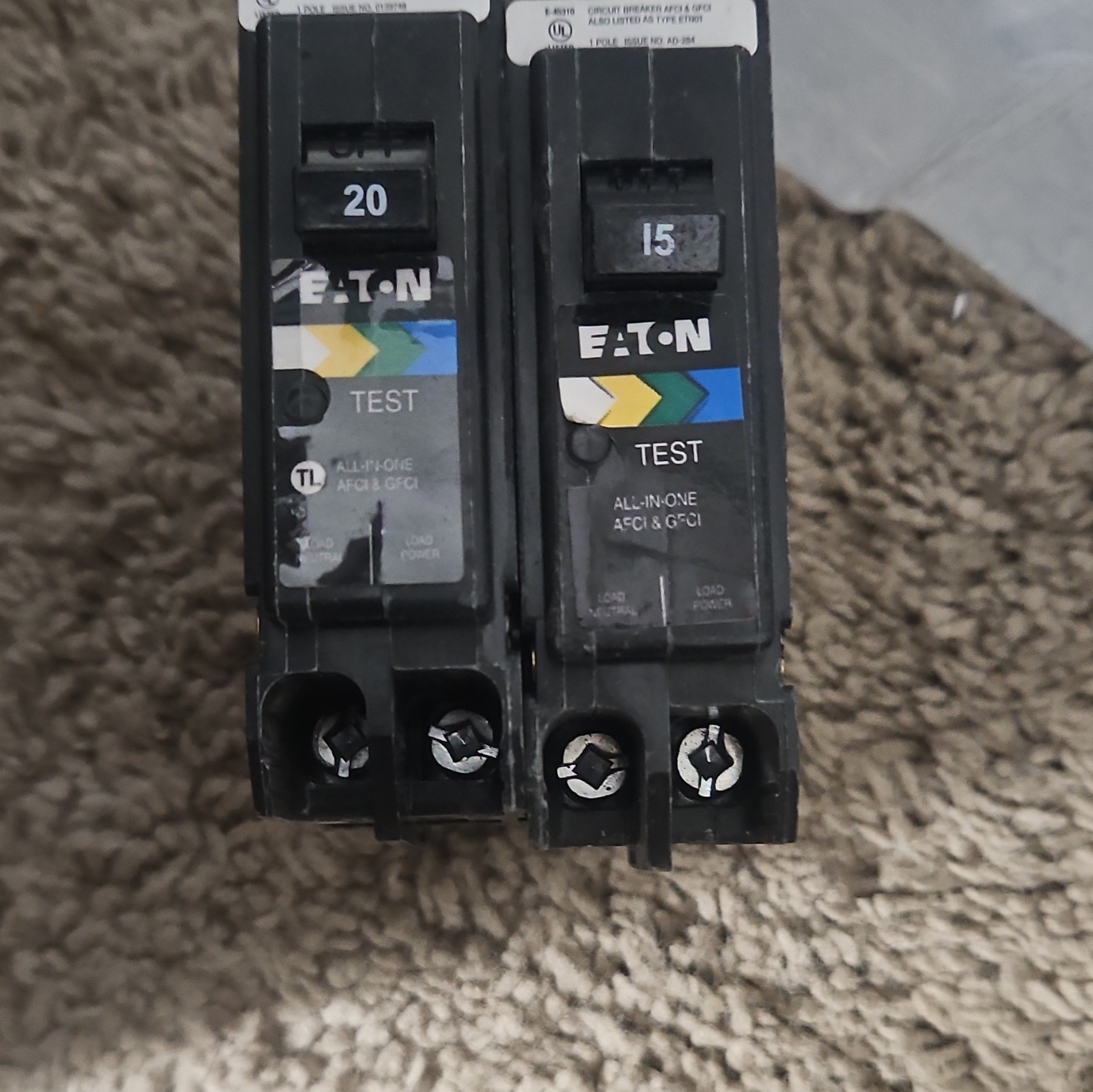 Eaton BRP120DF 20A 120V Dual Function AFCI/GFCI Breaker 1-Pole Lot of 2