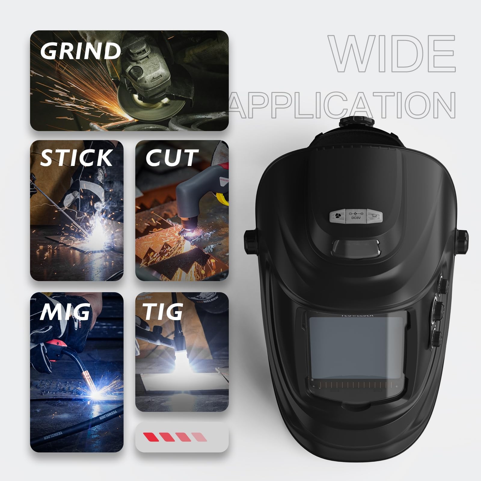 Auto Darkening Welding Helmet with Rechargeable Fan and Light, 3.93″X3.66″Lar…