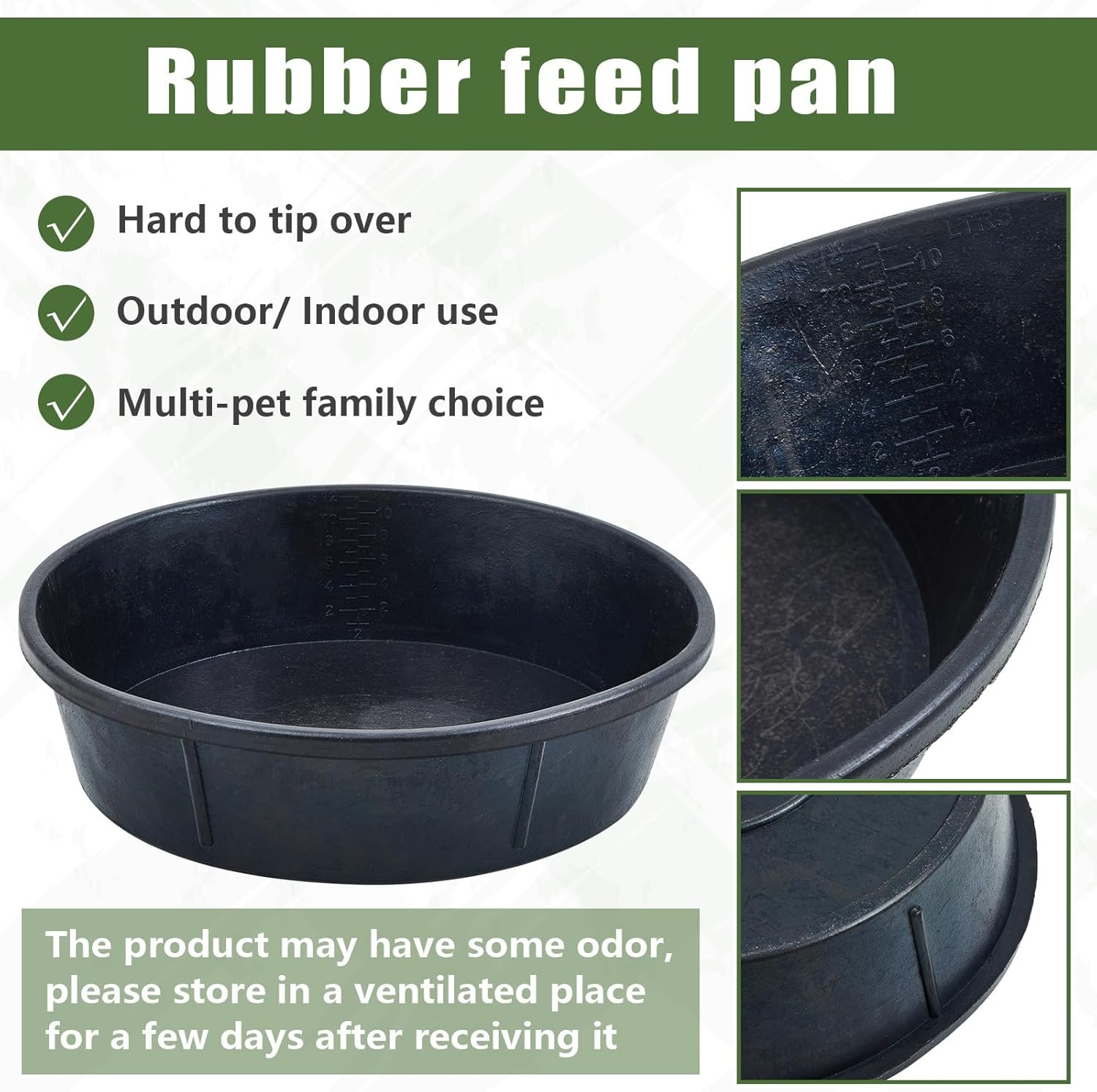 5 Pcs Rubber Feed Pan 12 Quart / 3 Gallon – Heavy Duty Utility Bowl for Horses,