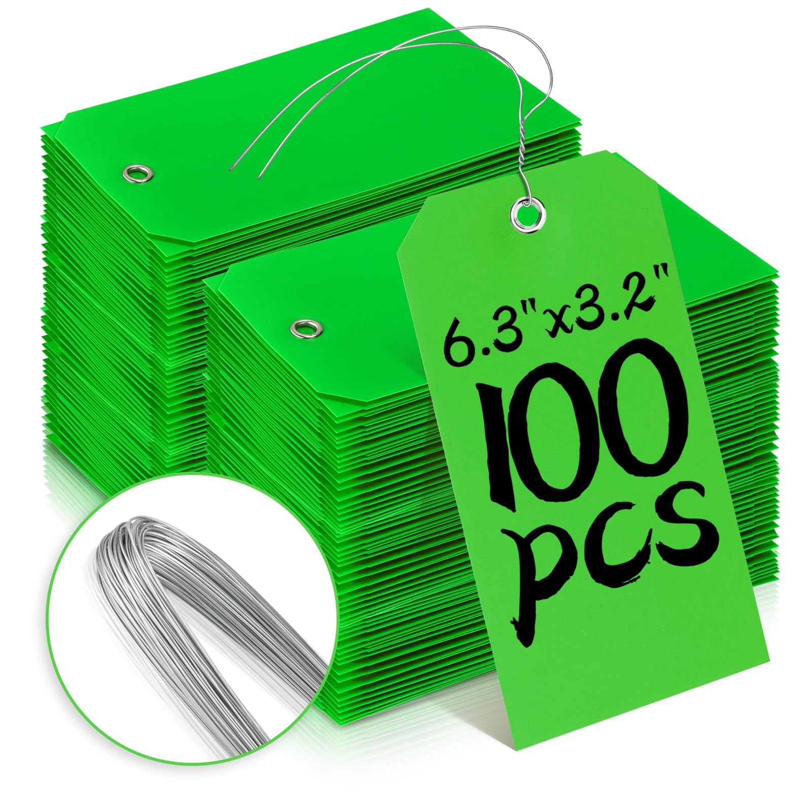 100 PCS Green Wire Shipping Tags Inventory Label 6.25×3.125 In Tool Supply