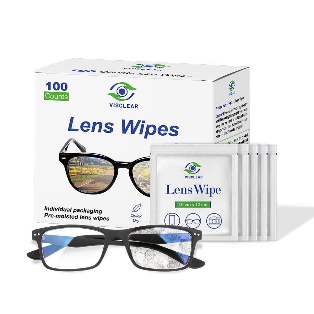 VisClear Lens Wipes for Eyeglasses, 1 Count (Pack of 100), White pulp paper