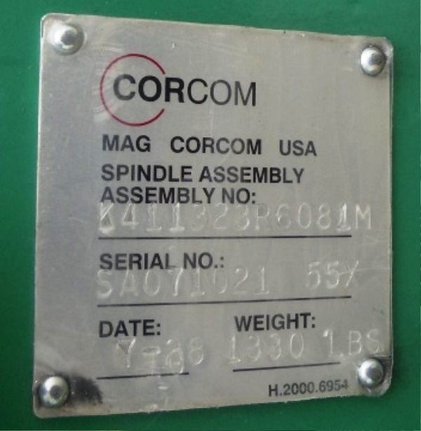 CORCOM MAG CARRIER SPINDLE K-411323R6081M, W/ GE MOTOR 5KAF286DL200AV, 30 HP