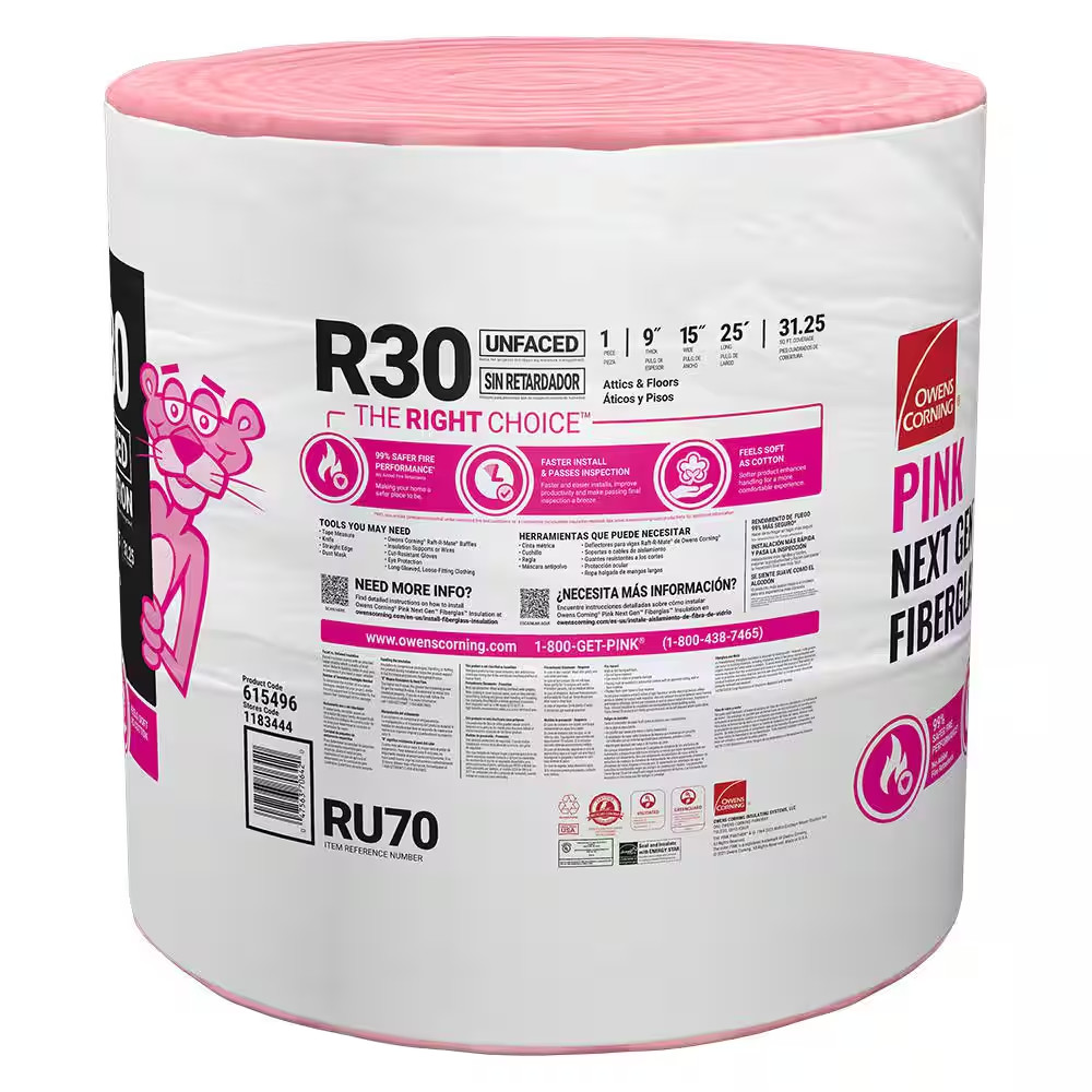 R- 30 Unfaced Fiberglass Insulation Roll 15 In. X 25 Ft. (1 Roll)
