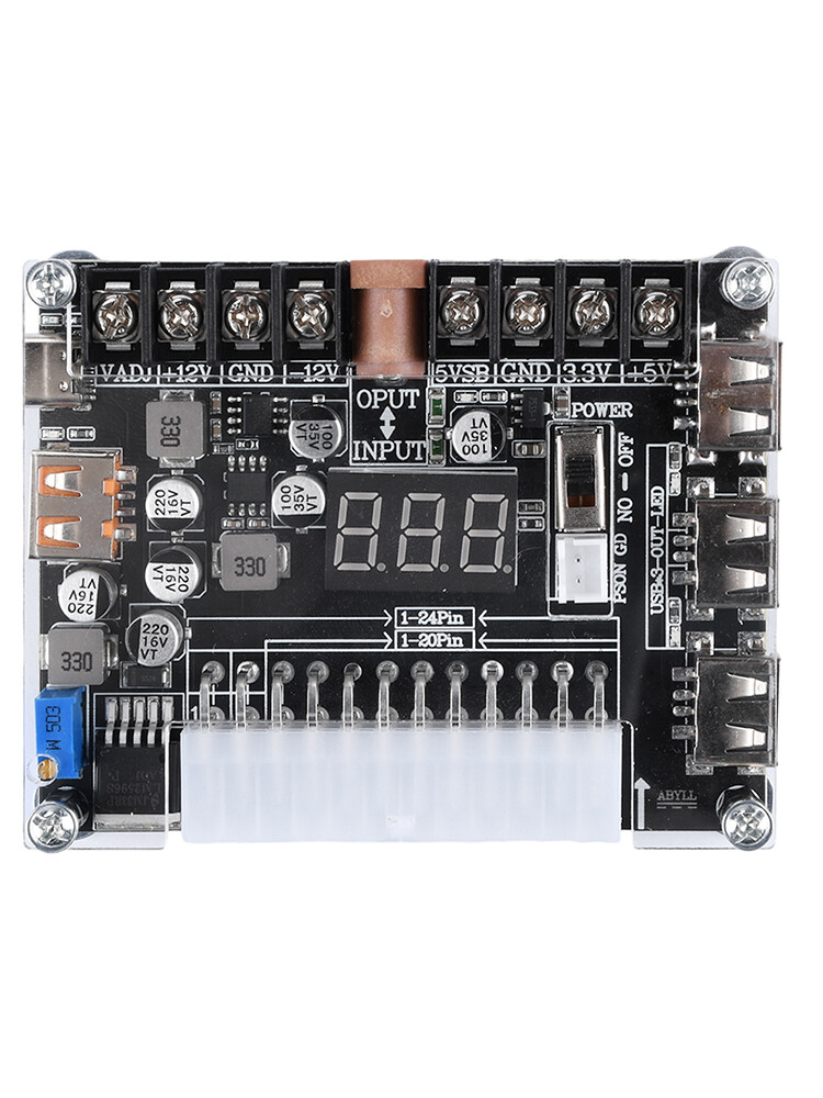 20/24Pin ATX Power Supply Breakout Board Adjustable Voltage Module + Case New