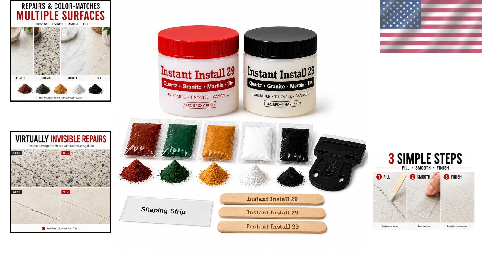 Fast-Drying 4 oz Epoxy Repair Kit – Non-Toxic Color Match for All Surfaces