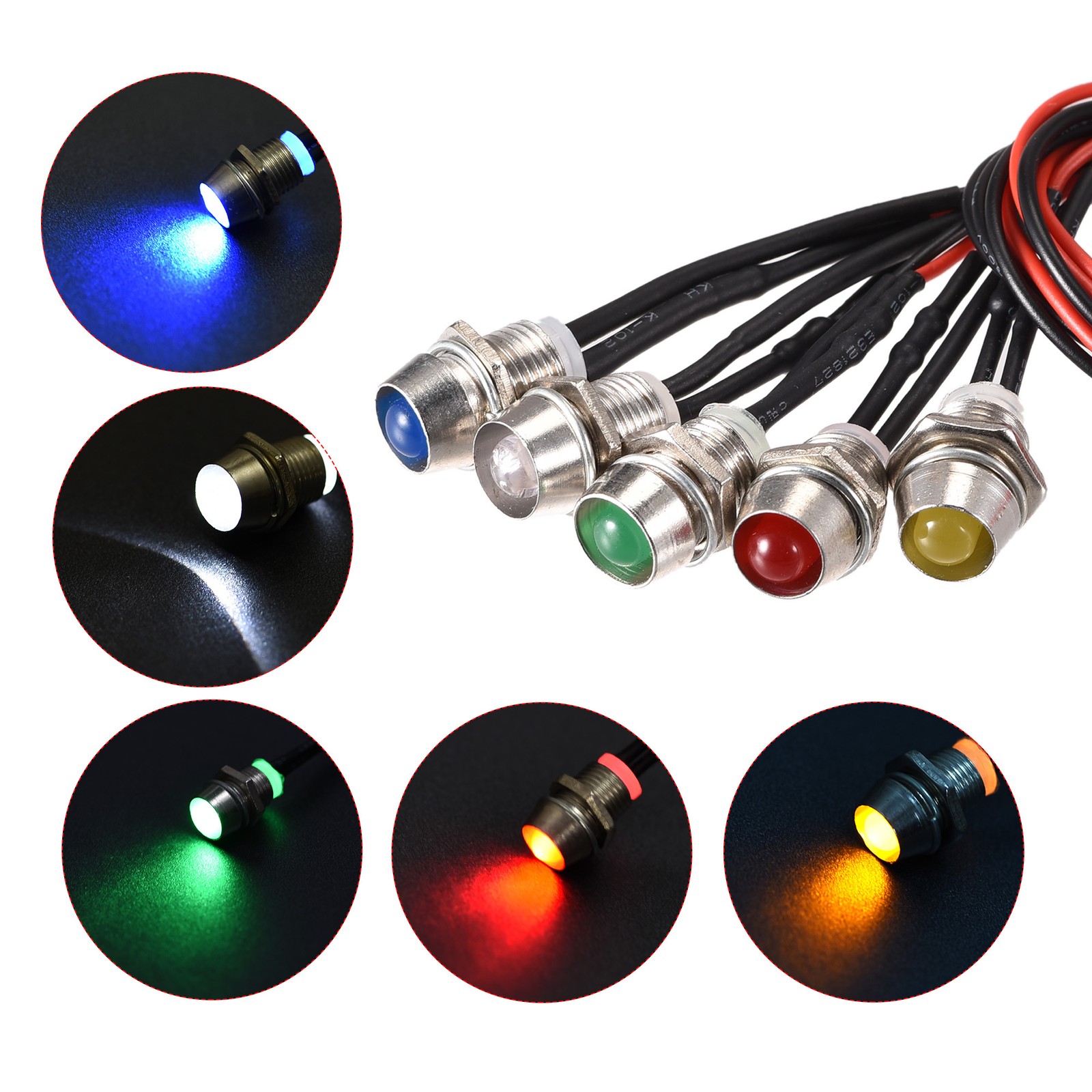 10Pcs LED Indicator Light AC/DC 24V 8mm Panel Mount Metal Shell