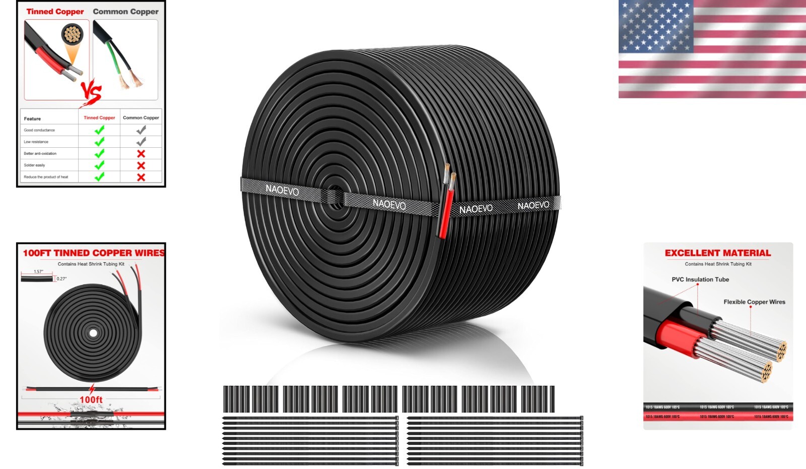 Versatile 100FT 18 AWG Flexible Electrical Wire for LED, Automotive & Marine Use