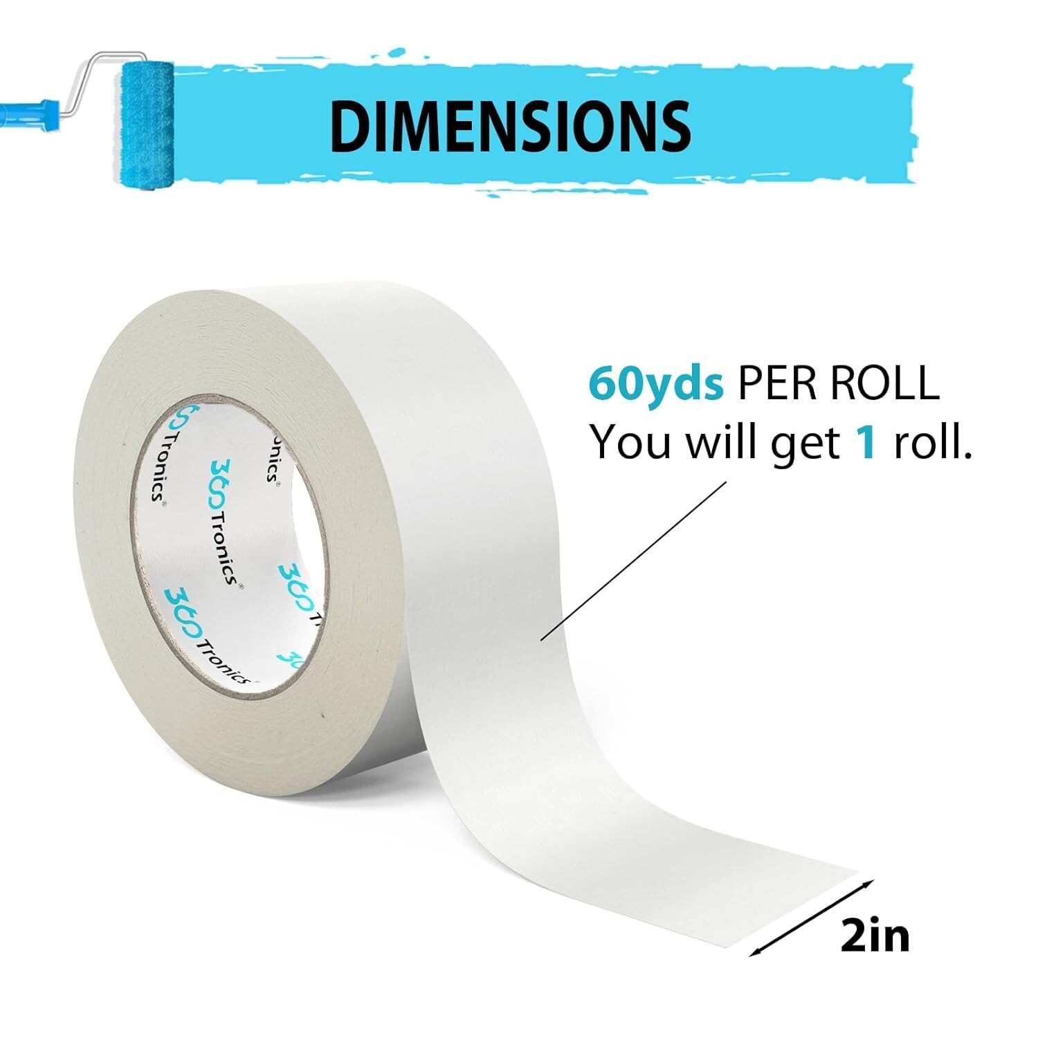 White Painters Tape Multi-Surface Tape, 2 in x 60 yards per roll, Easy to Remove
