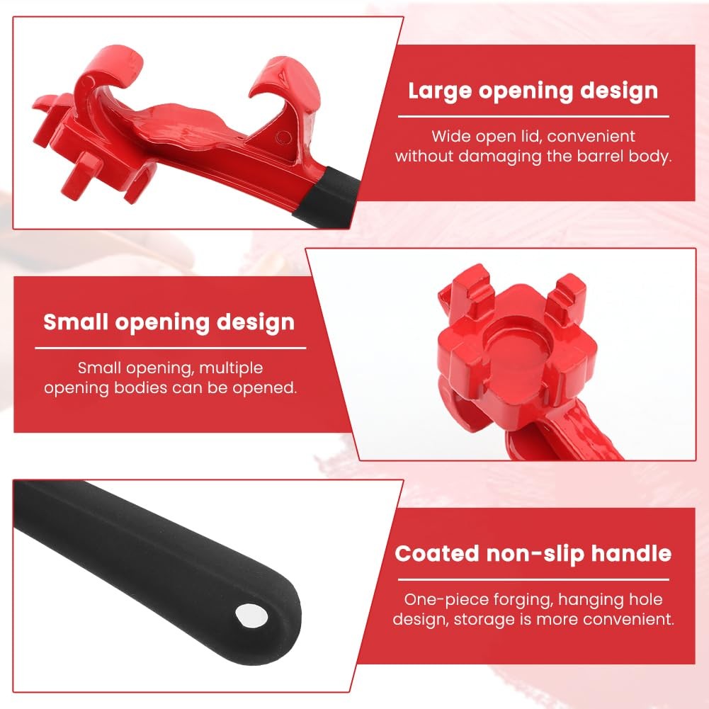 3-in-1 Bung Wrench & Bucket Opener Tool, 9.65 x 2.76 inches, black red