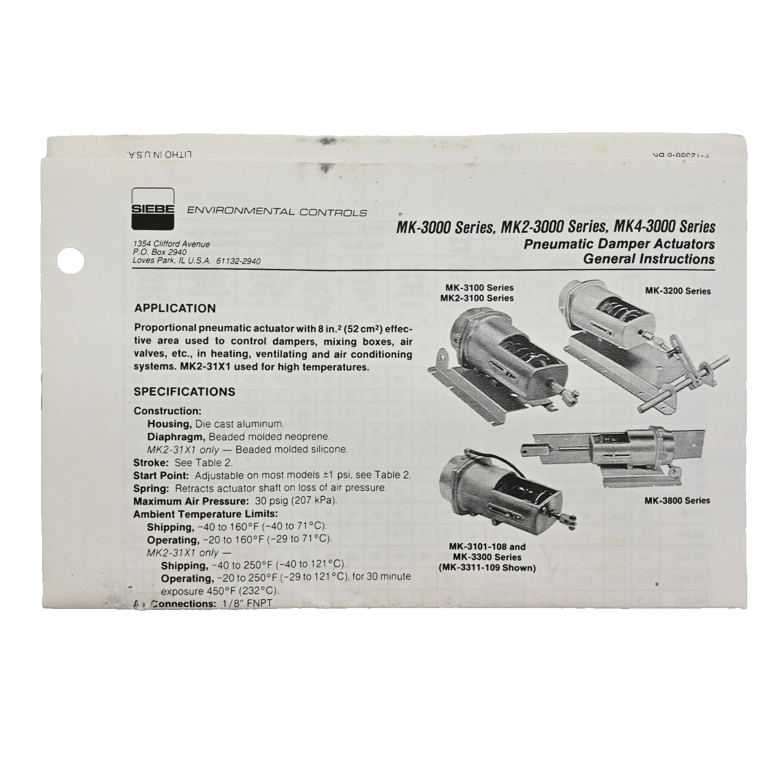 Barber Coleman MK-3111-0-2 Controline Pneumatic Damper Actuator 5-10PSI 21LB-IN