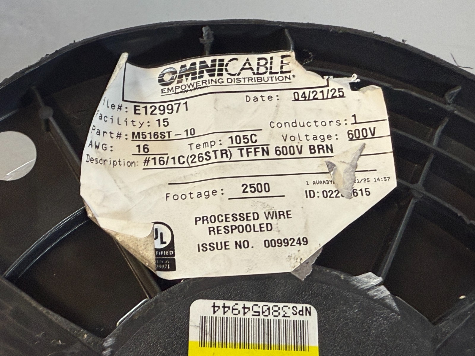 Omnicable M516ST-10 TFFN 600VAC Building Wire, 16AWG, 26 Strands, Brown