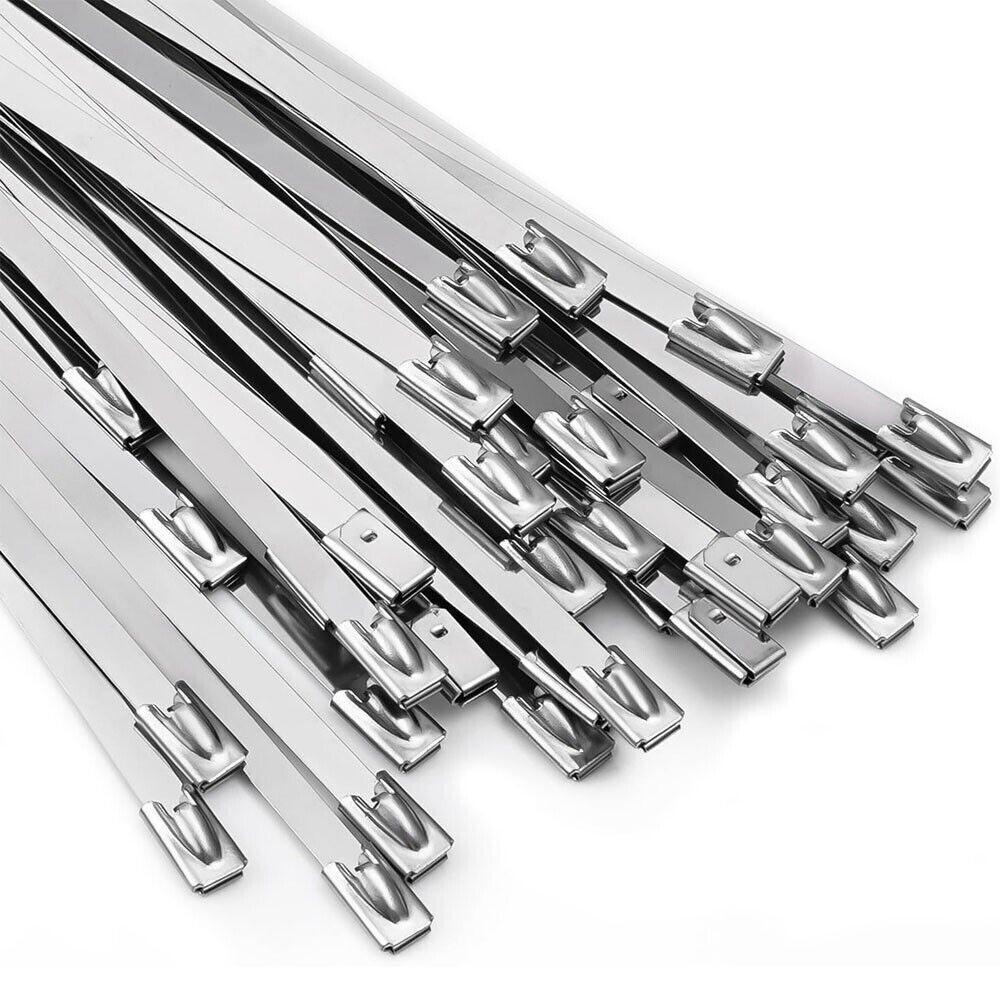 100pcs 304 Stainless Steel Metal Zip Ties Heavy Duty Self-Locking Cable Ties