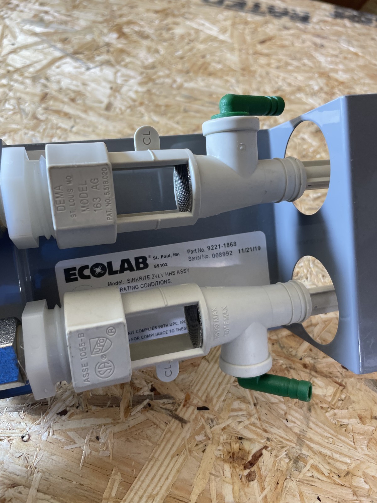 Ecolab SSDC Sink Rite 9221-1868 Kitchen Dish Detergent Sanitizer Dispenser Valve