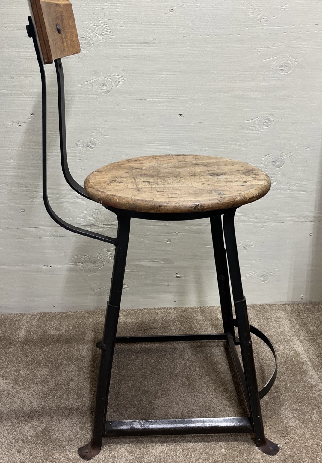 Vintage INDUSTRIAL STOOL bar metal steel shop chair mid century kitchen counter