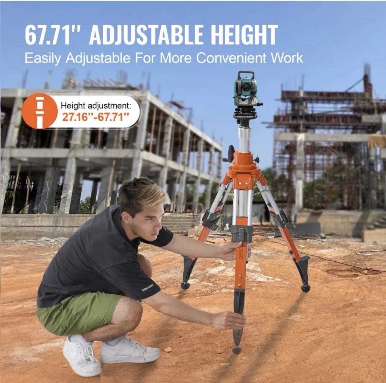 VEVOR Laser Level Tripod Stand 5/8″-11 Thread 27.16-67.71 in Height Adjustment
