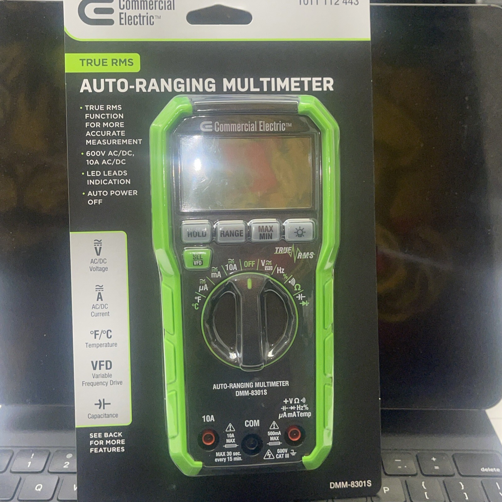 Commer Electric 600V True RMS Auto Ranging Digital Multimeter W/ Temp DMM-8301S
