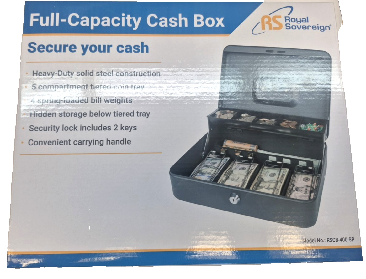 Solid Steel Cash Box With Key Lock And Tiered Tray For Secure Storage