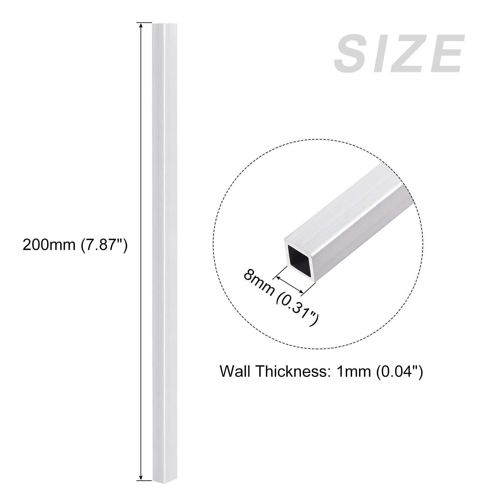 METALLIXITY Square Aluminum Tube (8mm x 8mm x 1mm x 200mm) 2Pcs, 6063 Aluminu…