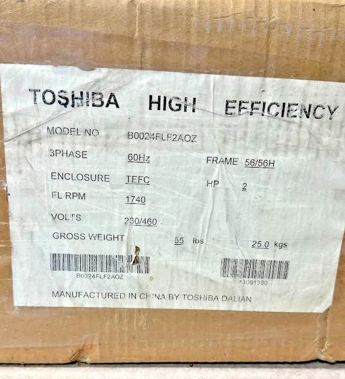 Toshiba B0024FLF2AOZ 2 HP 3-Phase Induction Motor 1740 RPM TEFC 56 Frame – NIB