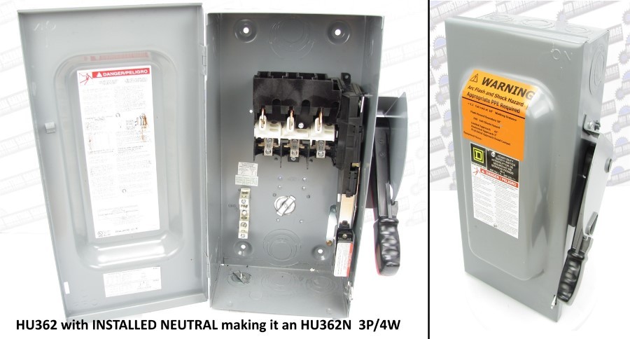 SQUARE D HU362 – 60A NON-FUSEABLE DISCONNECT w/Added NEUTRAL BLOCK HU362N 3P/4W