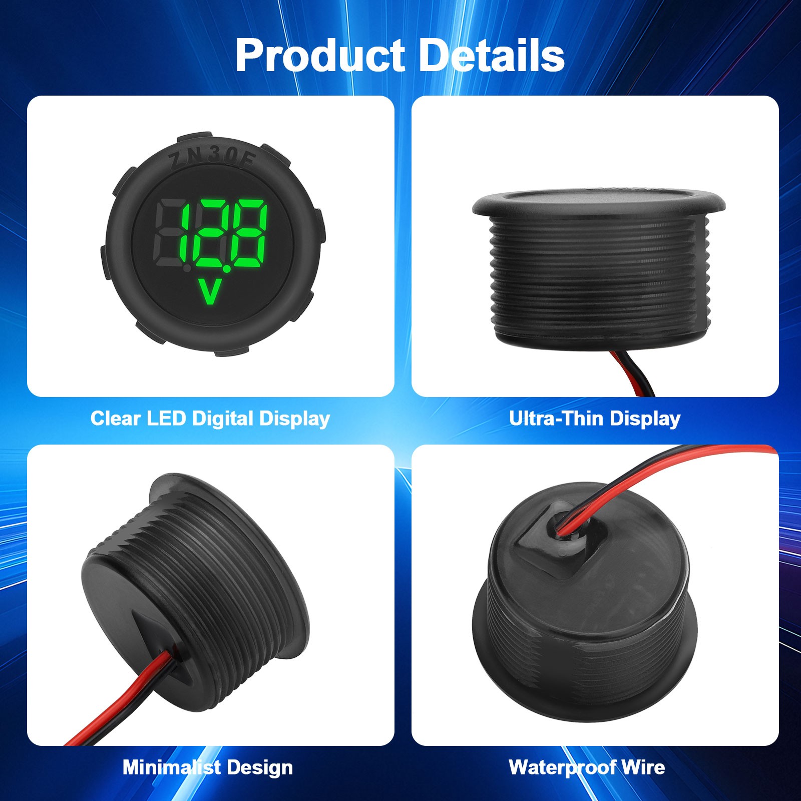 4V-100V Waterproof Car Battery Meter Voltmeter LED Digital Display Voltage Gauge