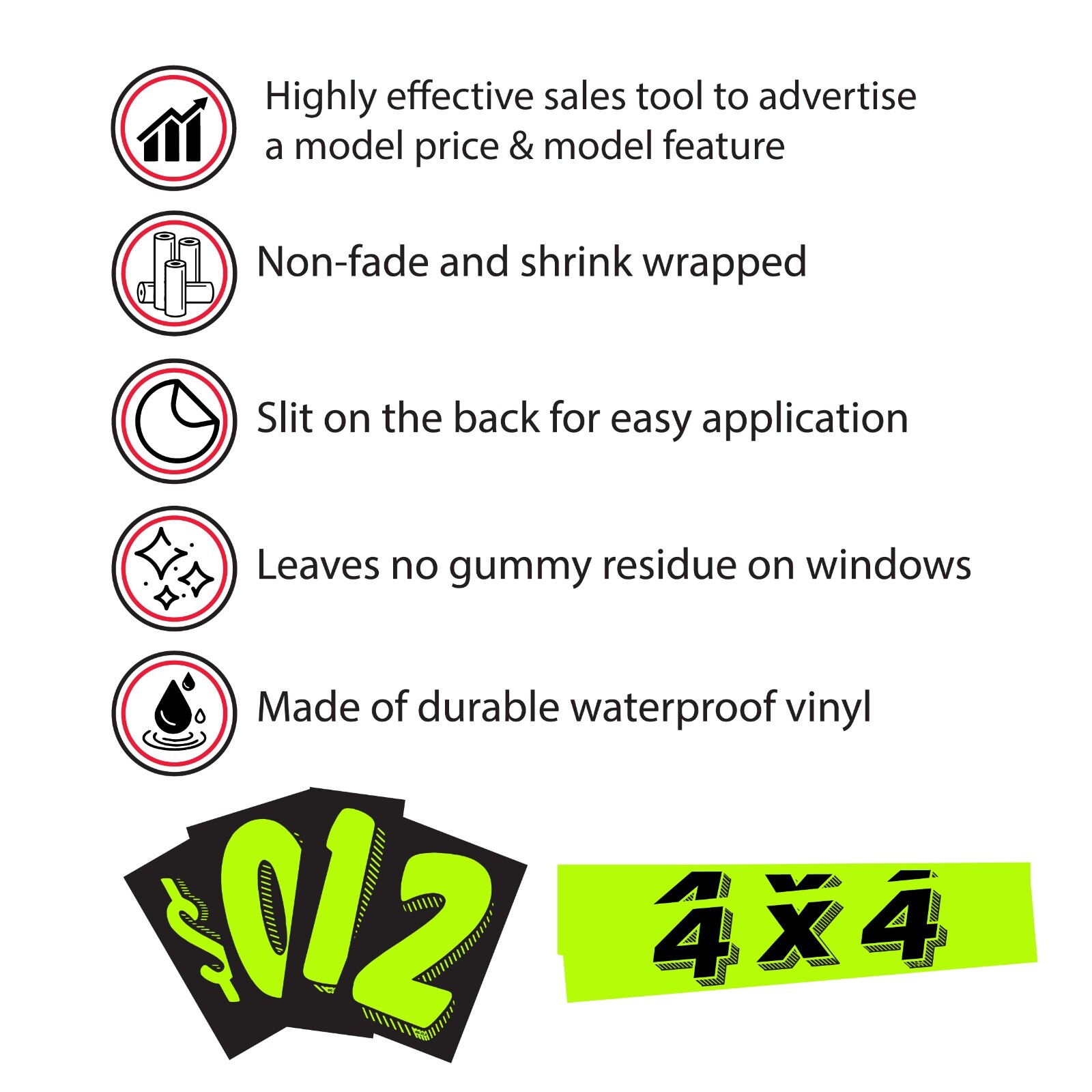 12-Pack Fluorescent Chartreuse Windshield Signs – Waterproof, Adhesive Car Decal