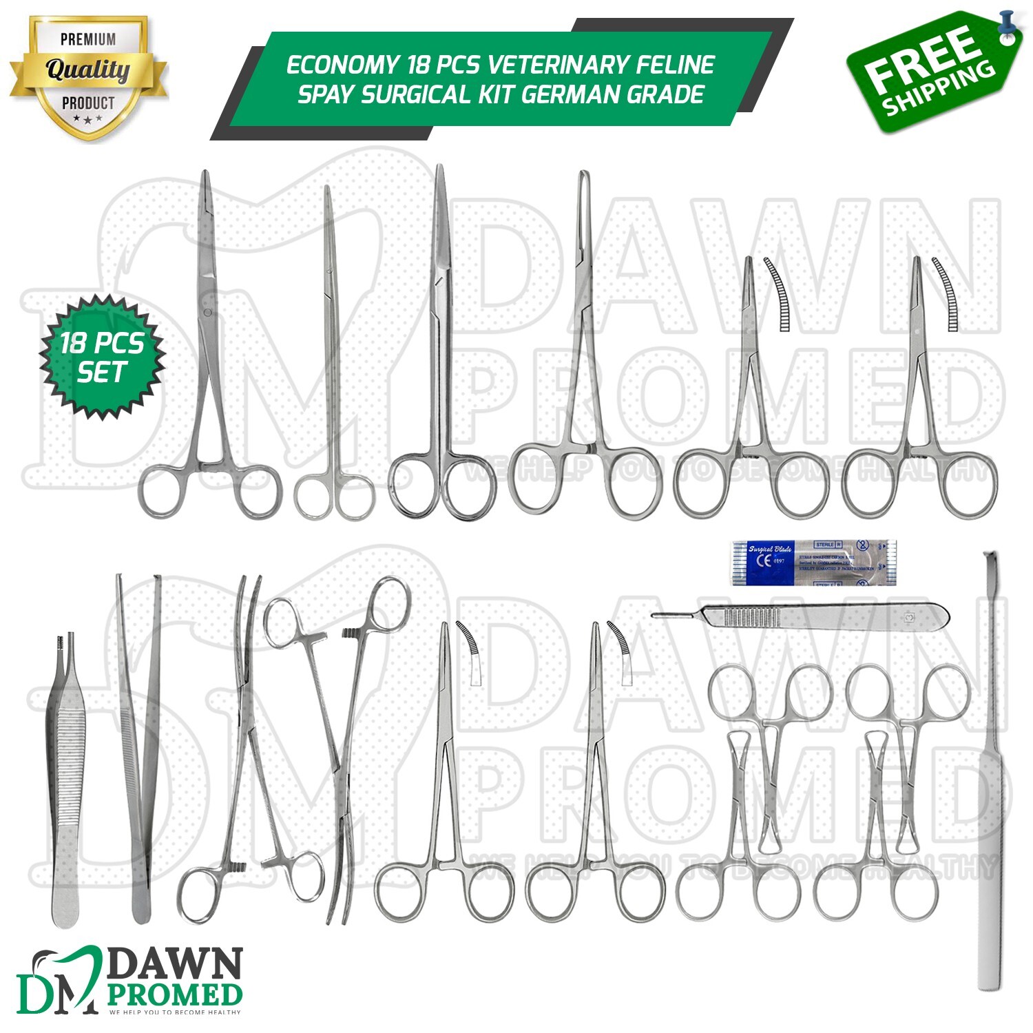 18 Pcs Veterinary Feline Spay – Economy Surgical Kit Instruments Set