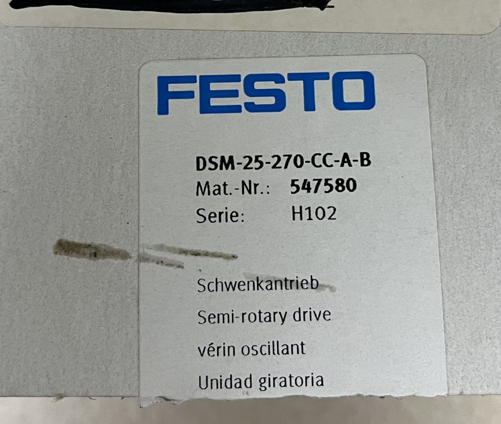 Festo DSM-25-270-CC-A-B, 547580 Rotary Actuator / Semi-rotary Drive – New in Box
