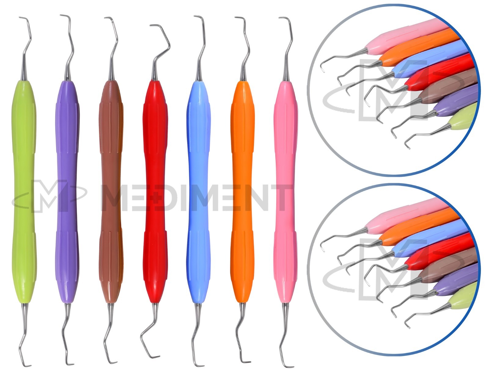 Dental Gracey Curettes Periodontal Root Scalers 7pc Silicone Coated Grip Handle