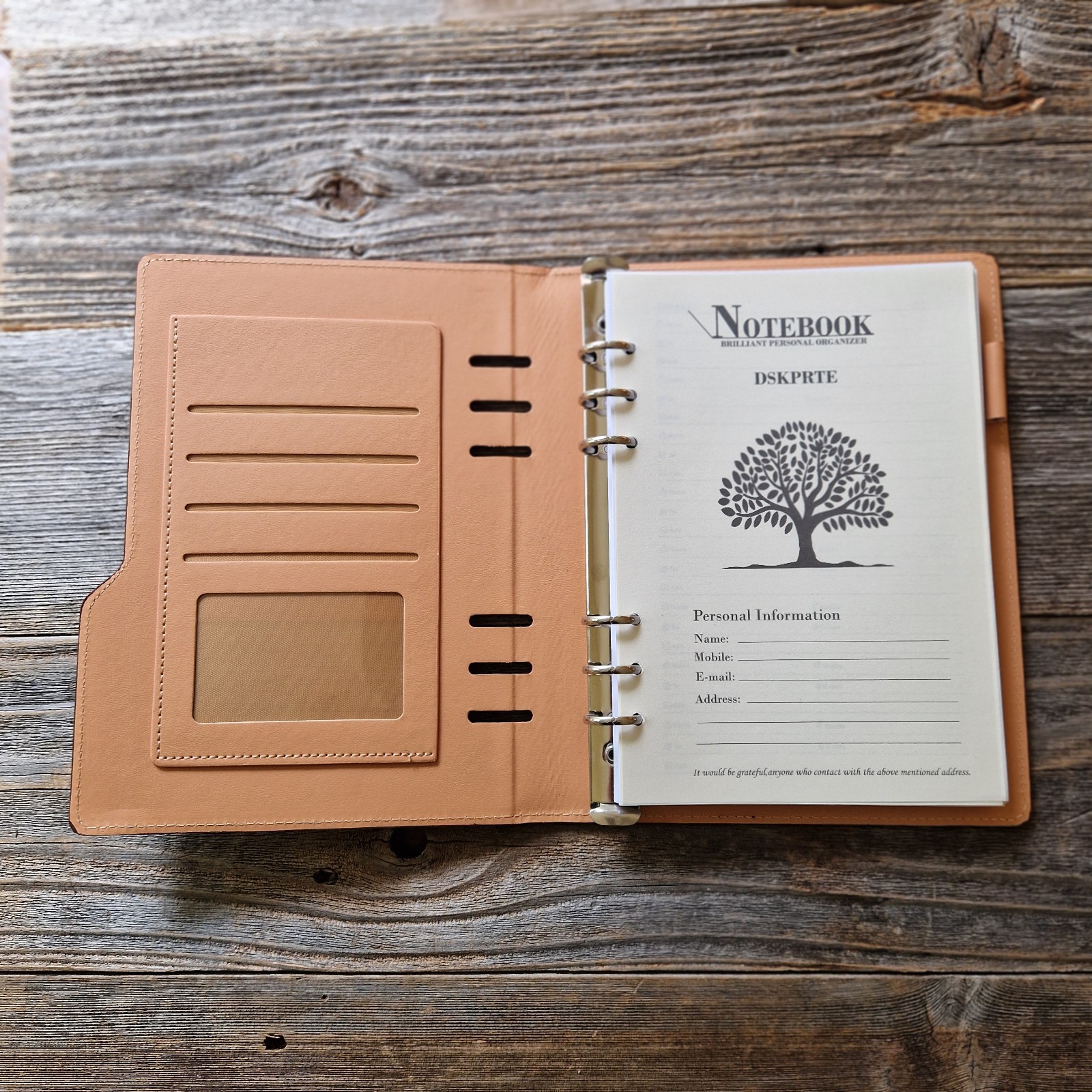 DSKPRTE A5 6-Ring Personal Organizer | Brown PU Leather Notebook