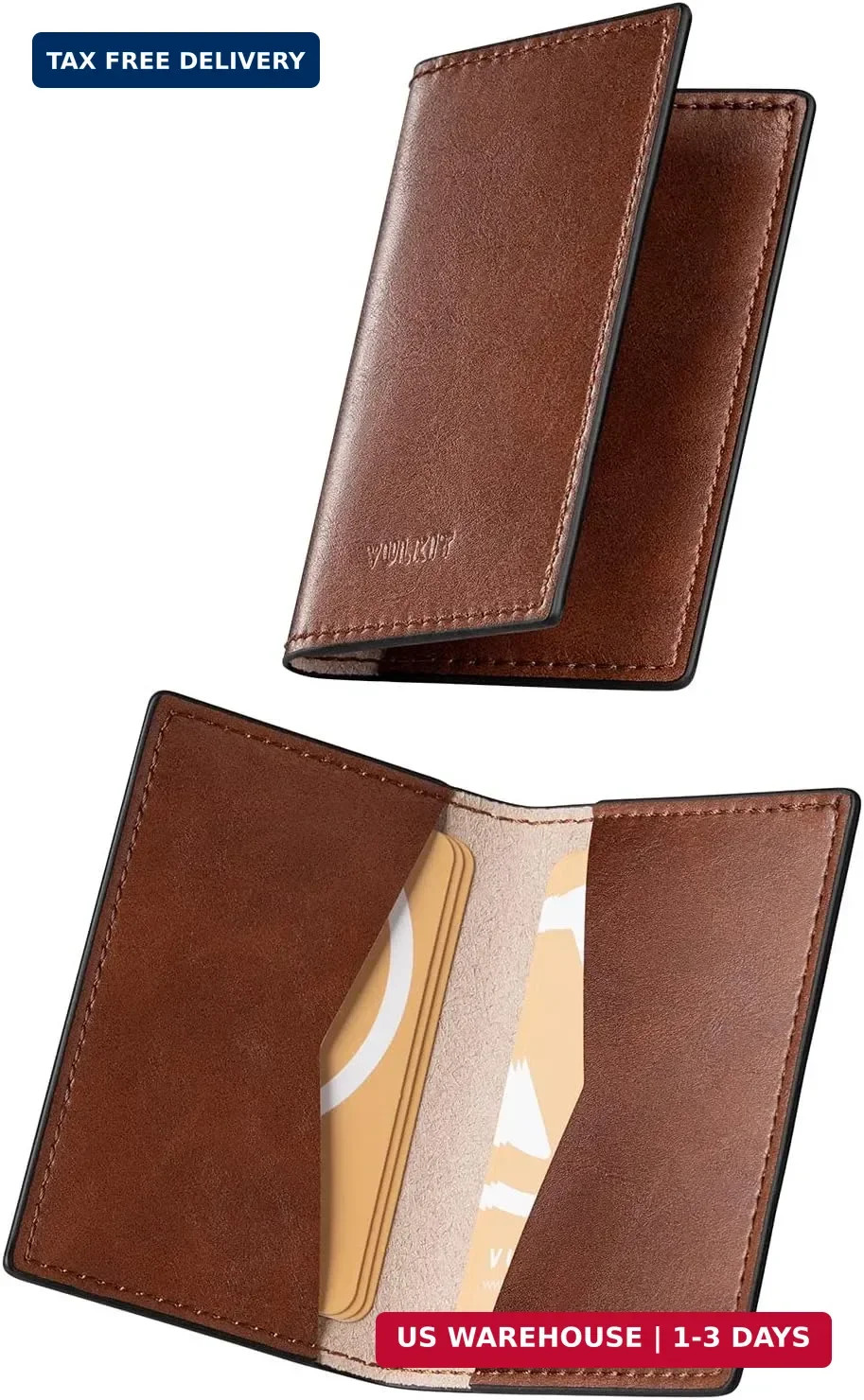 VULKIT Leather Business Card Holder 2 Sided Slim Business Name Card Organizer fo
