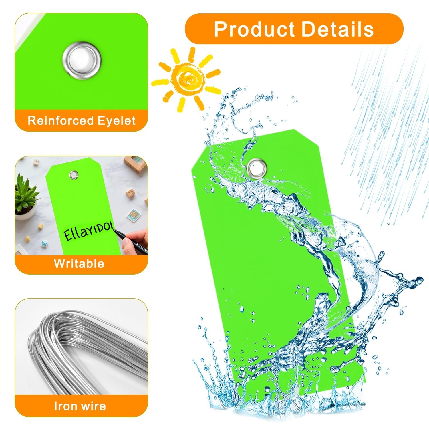 60Pcs Green Plastic Shipping Tags with Wire Ties Waterproof Blank 4.75 x 2.38 In