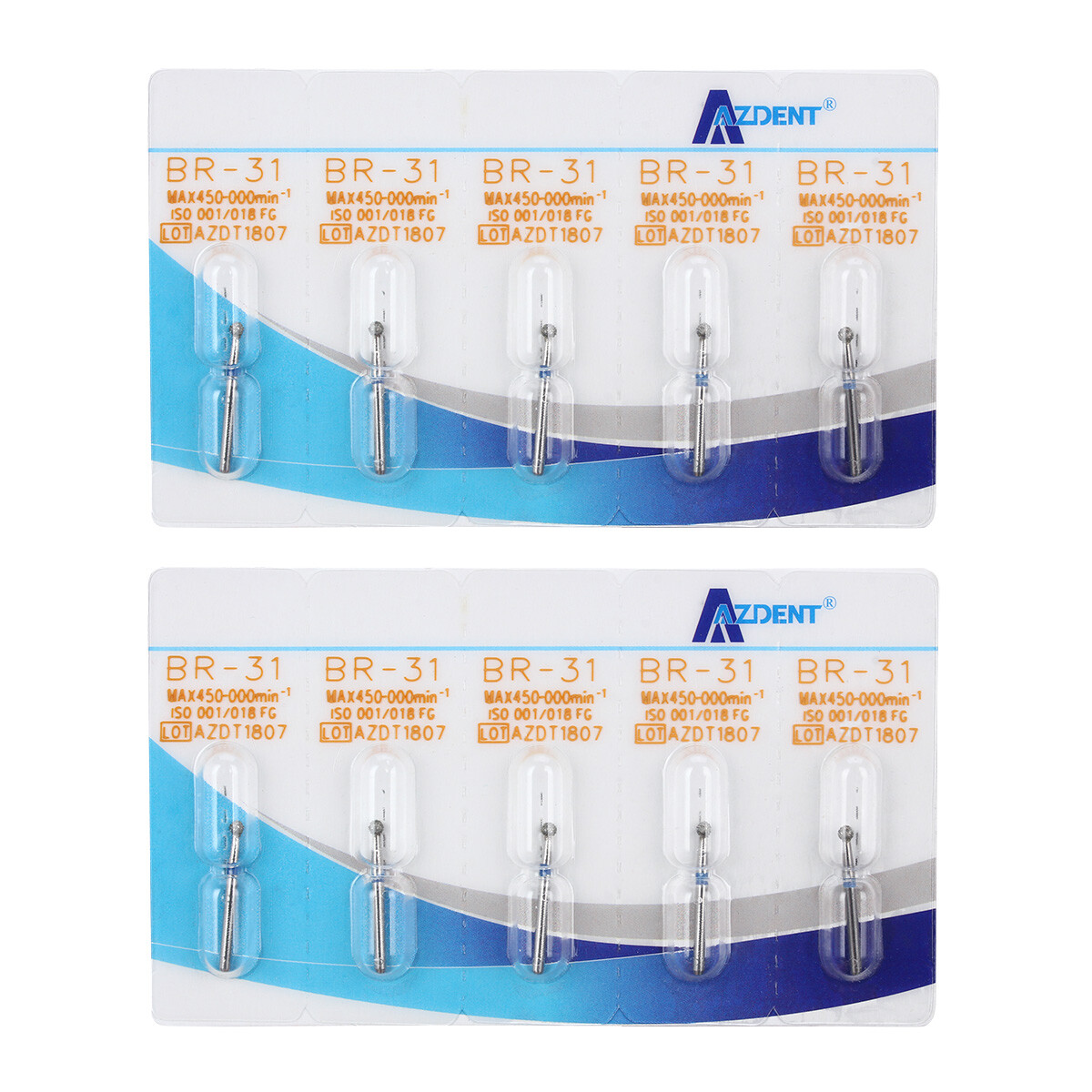 AZDENT 100Type Dental Diamond Burs FG Drill F High Speed Handpiece 1.6mm 5pc/PK