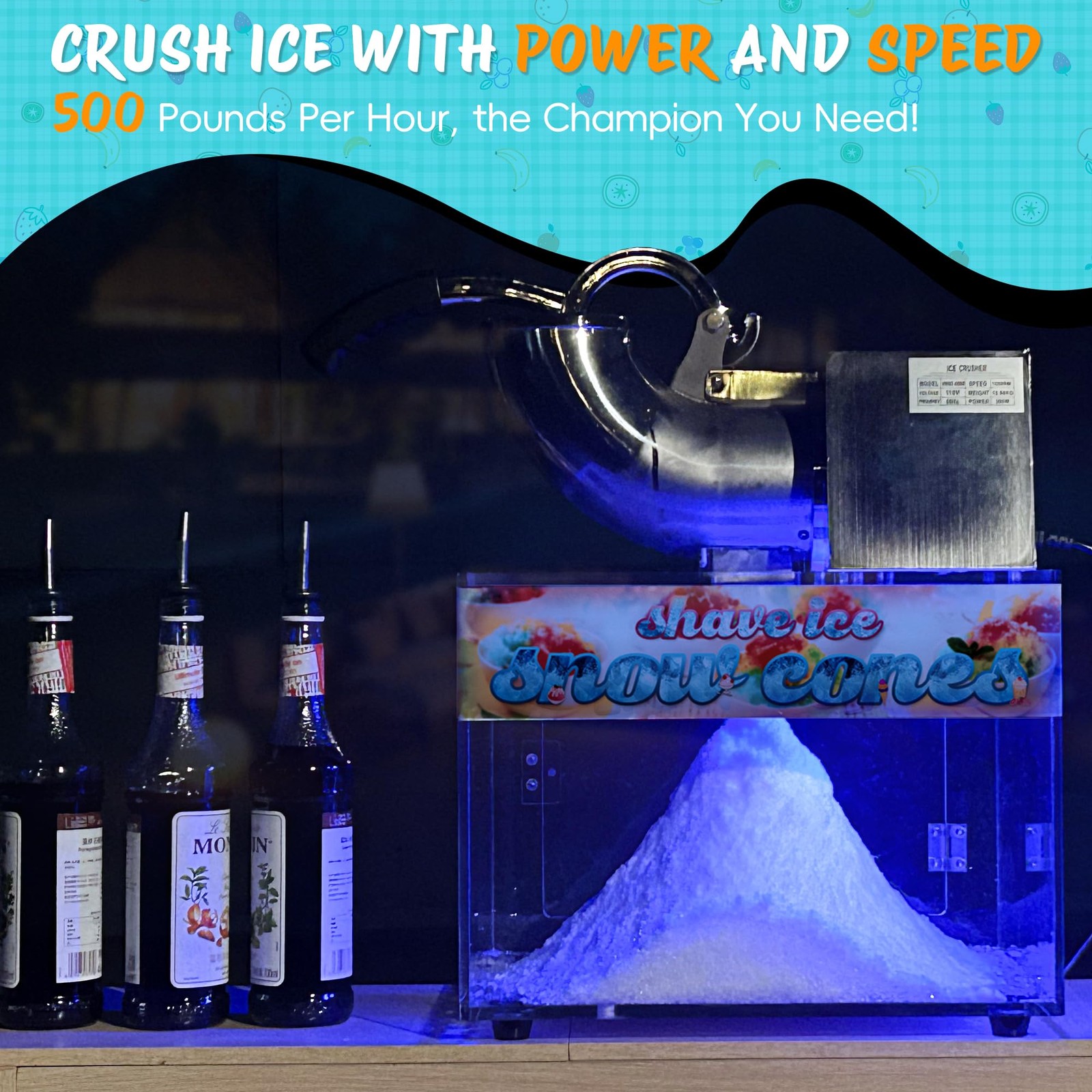 48L Snow Cone Machine, 500LB/H Commercial Shaved Ice Machine for Snow Cones, …