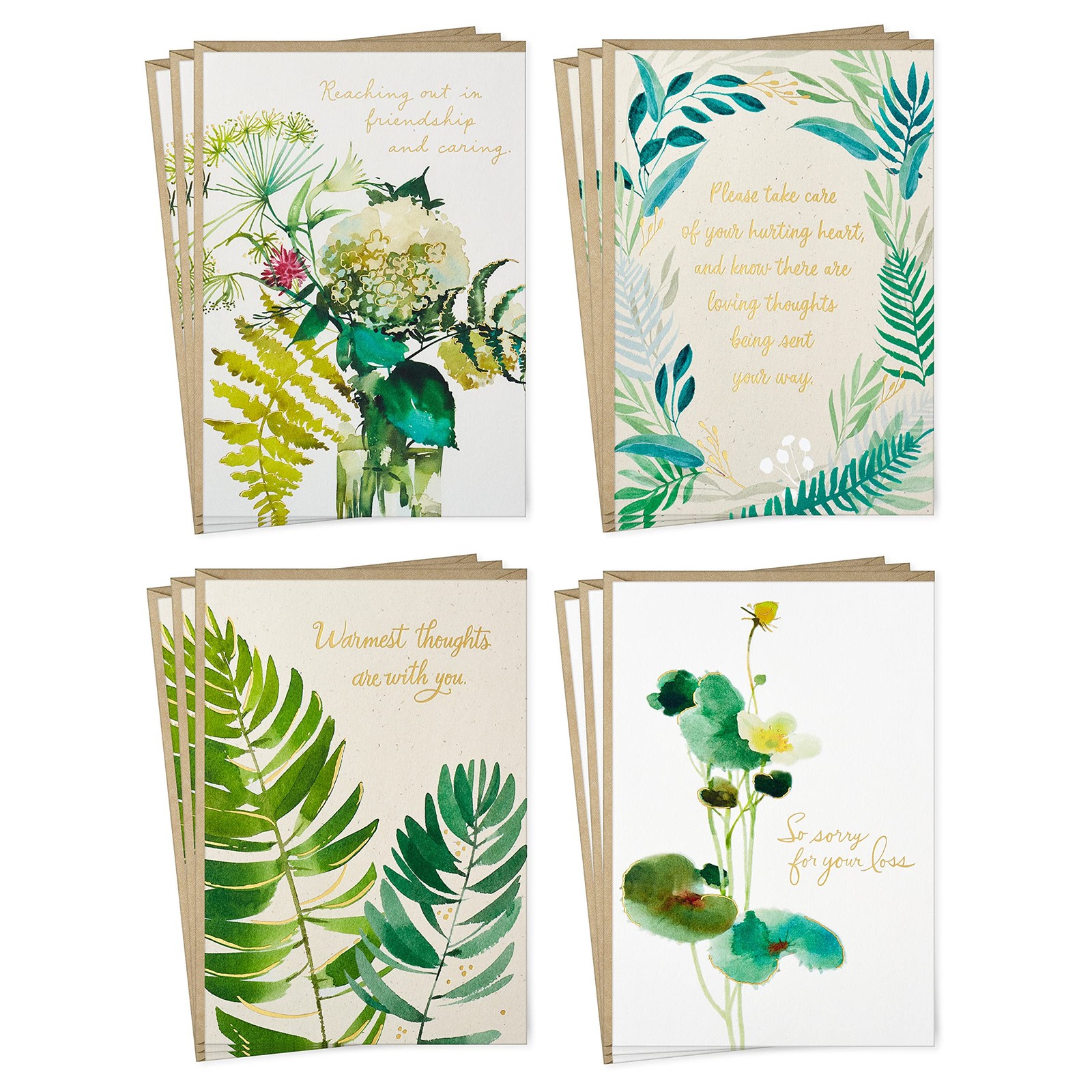 Hallmark Sympathy Cards 5 inches x 7.2 inches, Watercolor Greenery