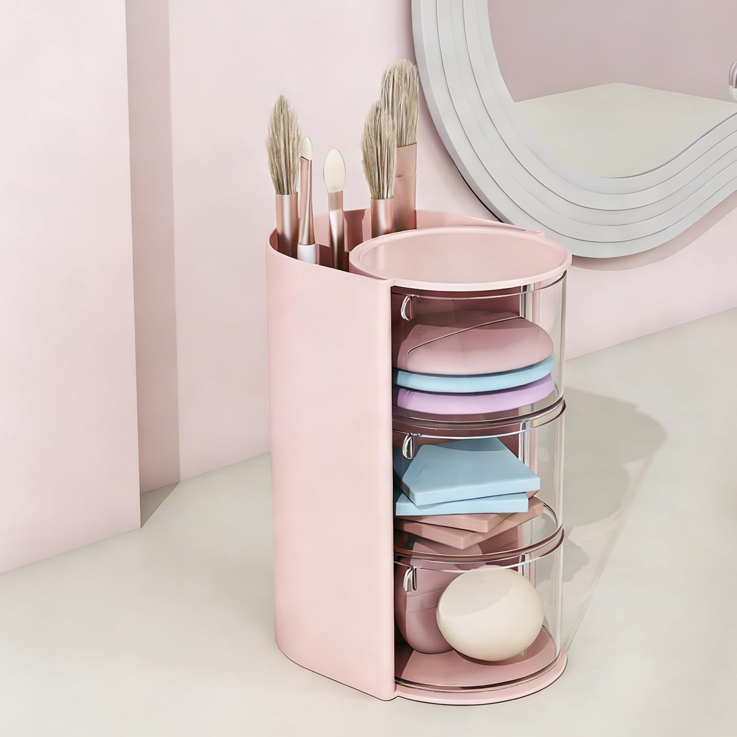 Goujfol Hair Accessories Organizer, 3 Layer Tool 3 layers, Pink