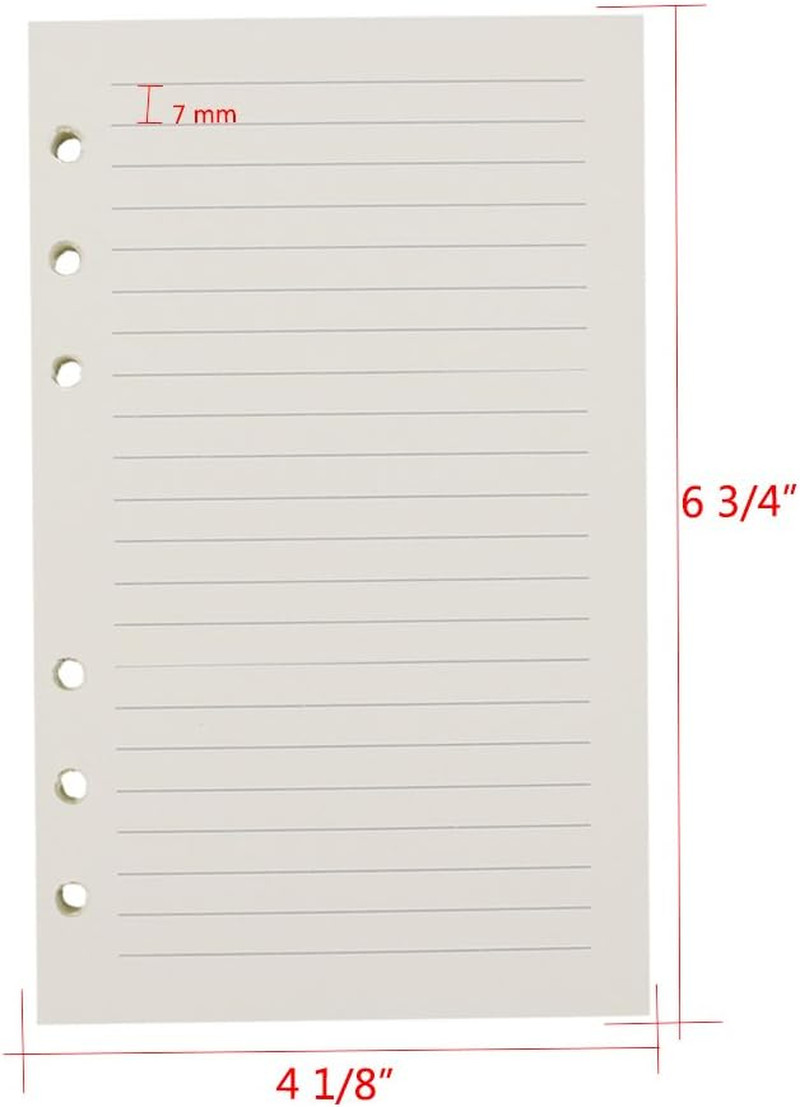 6-Ring A6 Binder/Planner Refill Paper, 6 Hole,6 3/4 X 4 1/8 Inches Refillable Wh