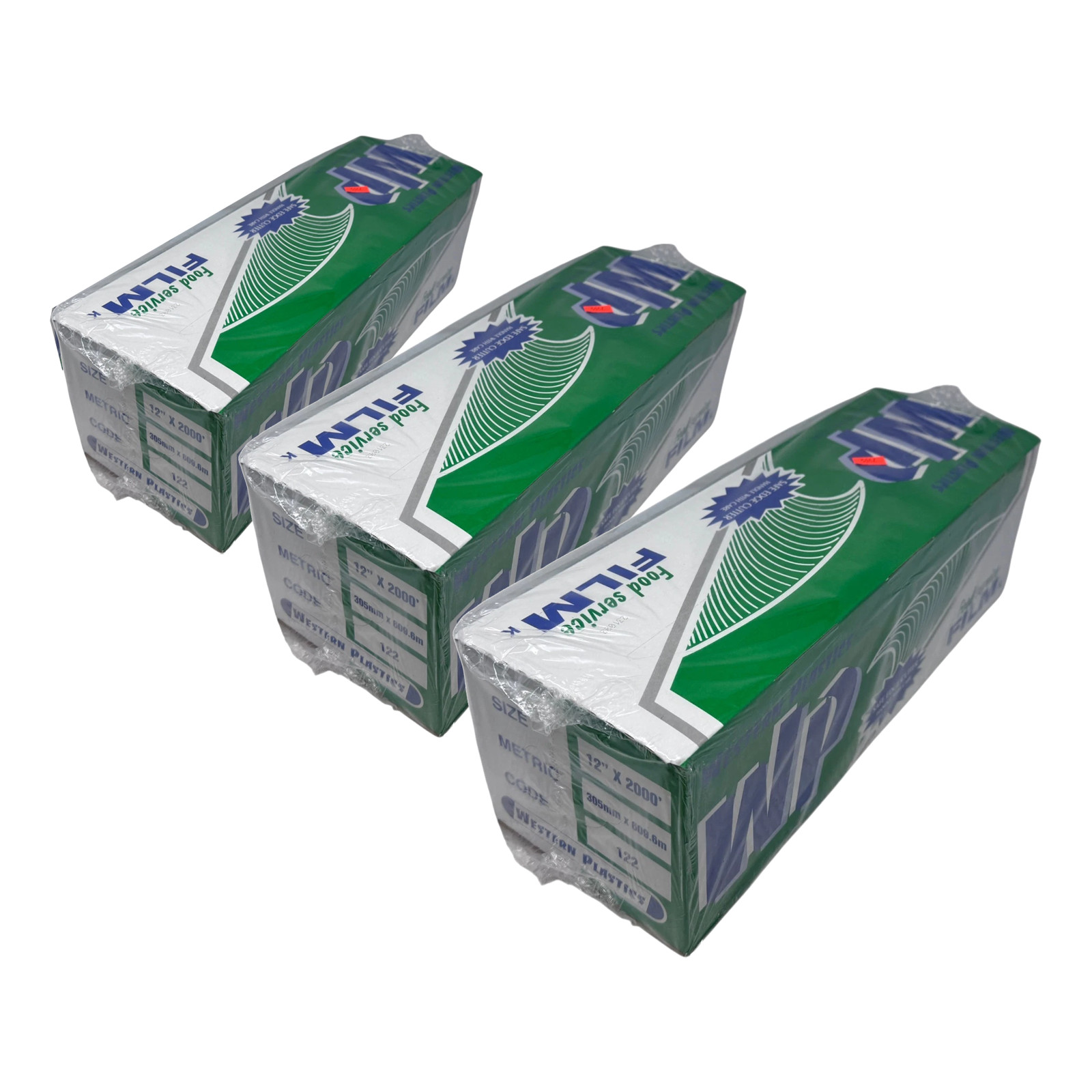3 Pack – Western Plastics 12″ x 2000′ Food Service Film Cling Wrap w Cutter Box