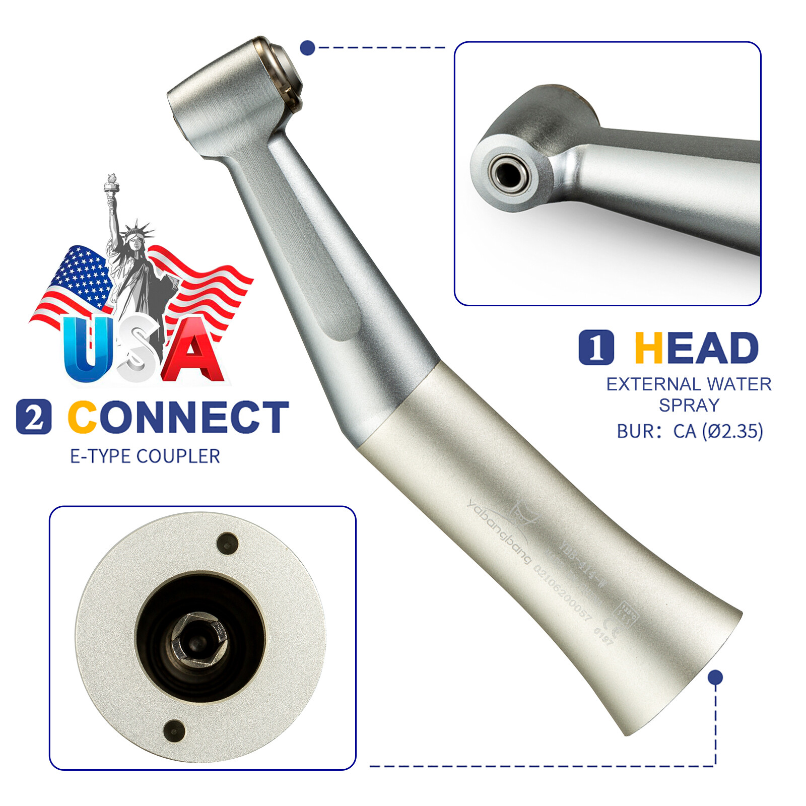 YBB Dental 1:1 Slow Low Speed Handpiece Push Button Contra Angle fit CA burs