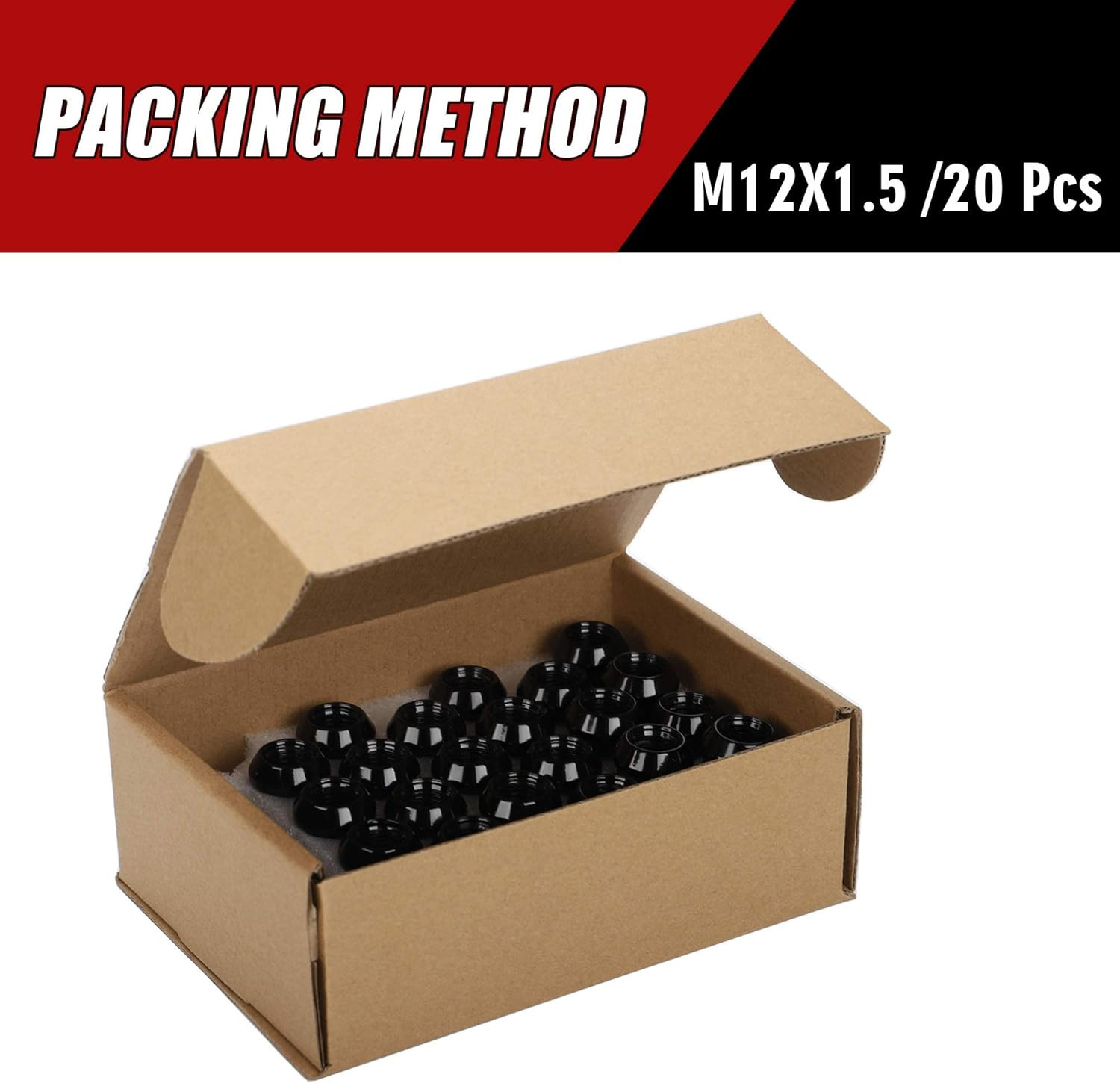 20PCS 1.4″ 12X1.5 Closed End Bulge Acorn Black Lug Nuts – Cone Seat 19Mm Hex
