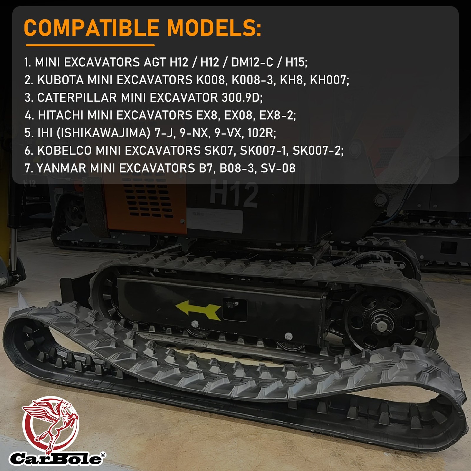 2PC 180x72x37mm Rubber Tracks Fits For AGT Excavator Models H12 H12S DM12-C H15